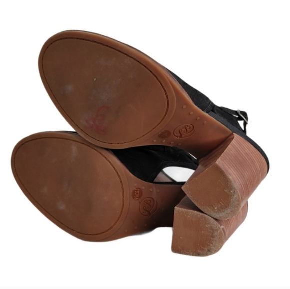 Lucky Brand Black Pebble Leather Open Toe Stacked Heels Women's Size 9.5 - Picture 7 of 9